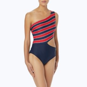 MICHAEL Michael Kors Red White and Blue One Piece Swimsuit W/Shoulder cut,Sz:6